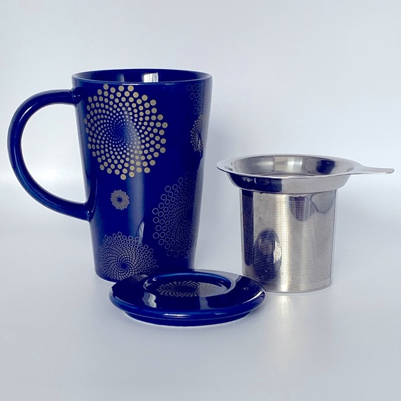 Davids Tea Other - David’s Tea Perfect Mug Delft Celebration Blue Gold Flower Burst Davids